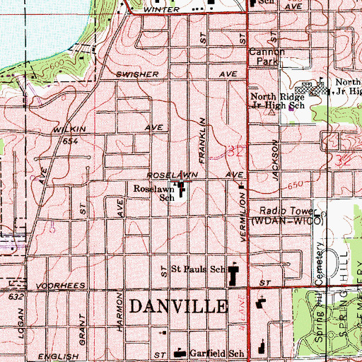 Topographic Map of Roselawn School, IL