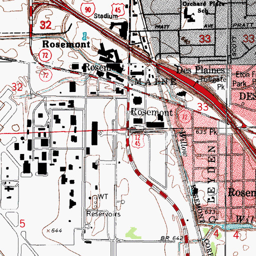 Topographic Map of Rosemont, IL