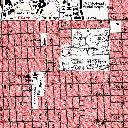 Topographic Map of Rosemont Park Cemetery, IL