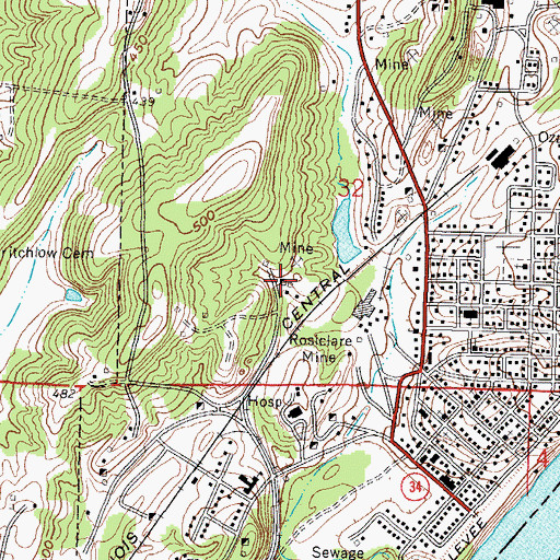 Topographic Map of Rosiclare Mine, IL
