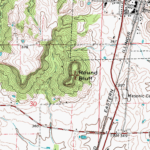 Topographic Map of Round Bluff, IL