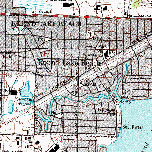 Topographic Map of Round Lake Beach, IL