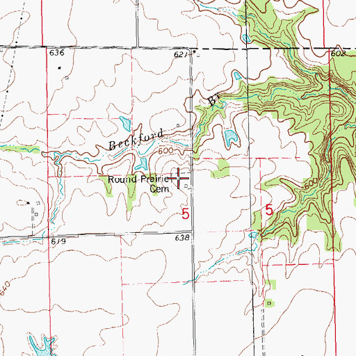 Topographic Map of Round Prairie Cemetery, IL