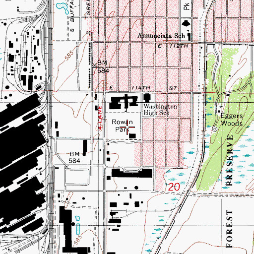 Topographic Map of Rowan Park, IL