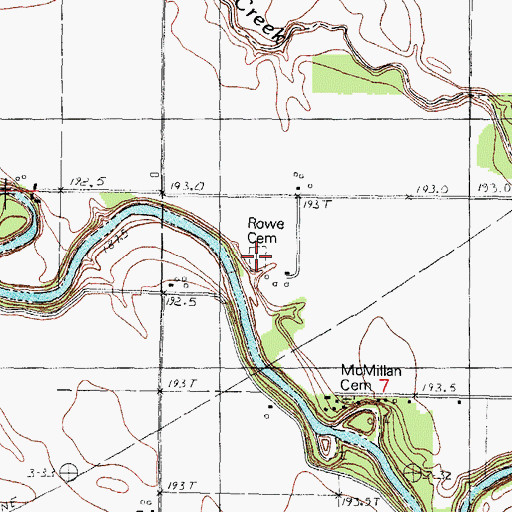 Topographic Map of Rowe Cemetery, IL