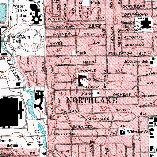 Topographic Map of Roy Elementary School, IL