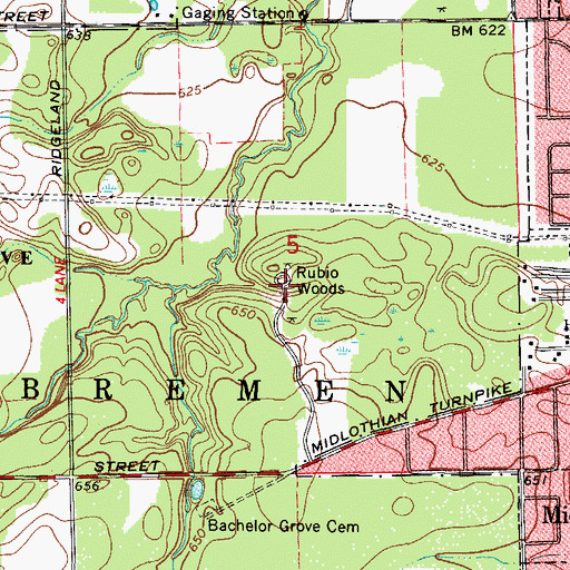 Topographic Map of Rubio Woods, IL