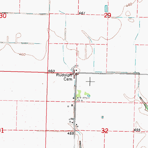Topographic Map of Rudolph Cemetery, IL