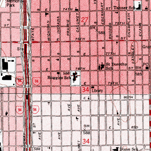 Topographic Map of Ruggles Elementary School, IL
