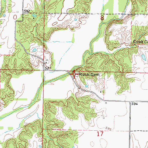 Topographic Map of Rush Cemetery, IL