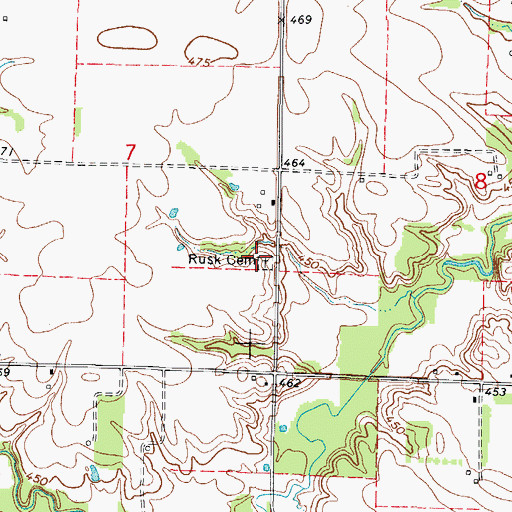 Topographic Map of Rusk Cemetery, IL