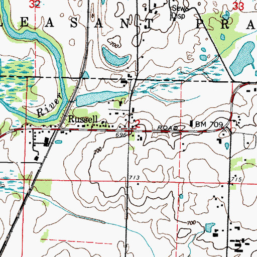 Topographic Map of Russell, IL