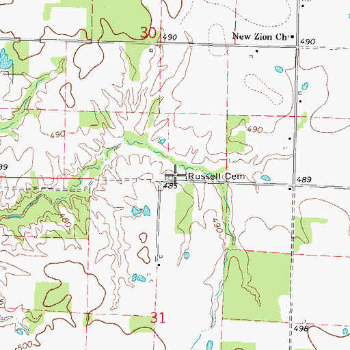 Topographic Map of Russell Cemetery, IL