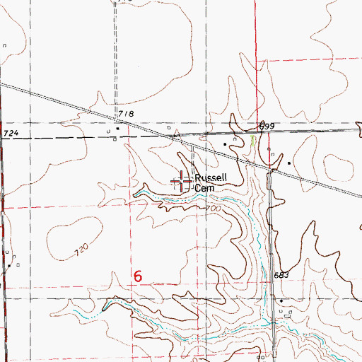 Topographic Map of Russell Cemetery, IL