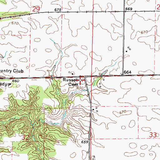 Topographic Map of Russell Cemetery, IL