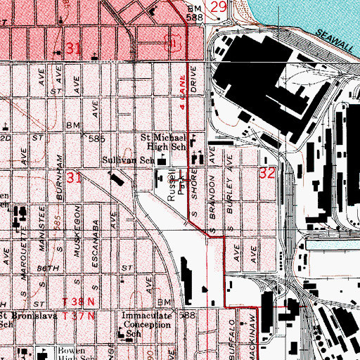 Topographic Map of Russell Park, IL