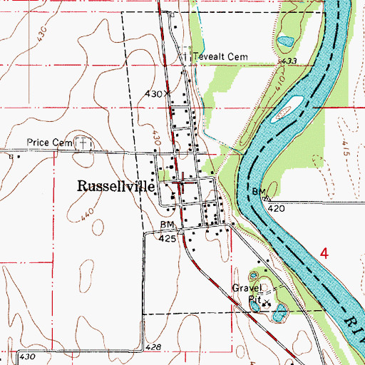Topographic Map of Russellville, IL