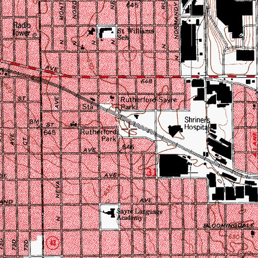 Topographic Map of Rutherford Park, IL