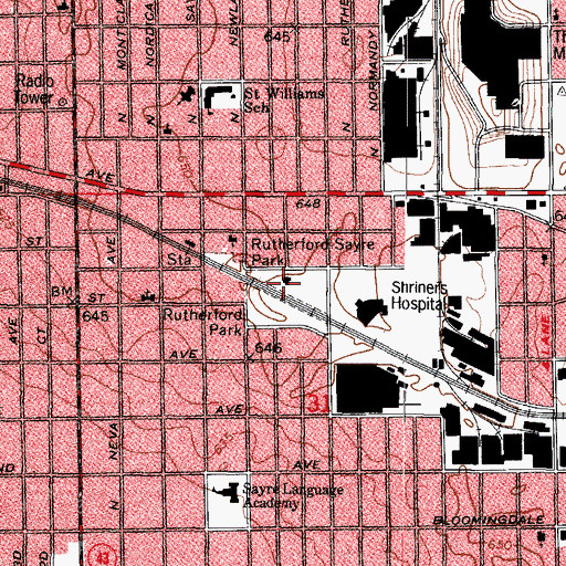 Topographic Map of Rutherford-Sayre Park, IL