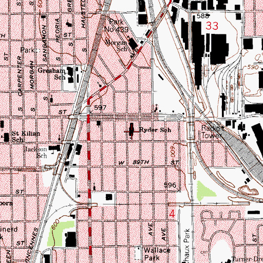 Topographic Map of Ryder Elementary School, IL