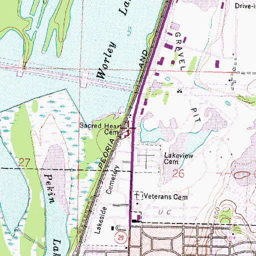 Topographic Map of Sacred Heart Catholic Cemetery, IL