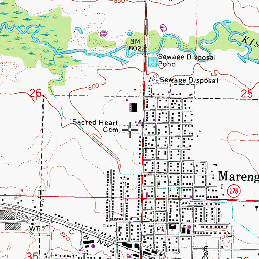 Topographic Map of Sacred Heart Cemetery, IL