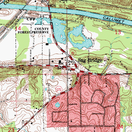 Topographic Map of Sag Bridge, IL