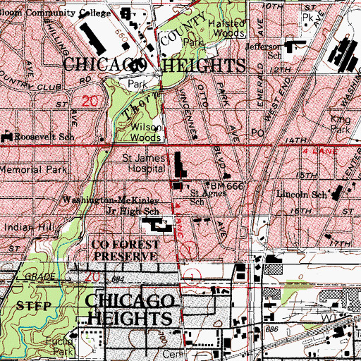 Topographic Map of Saint Agnes School, IL