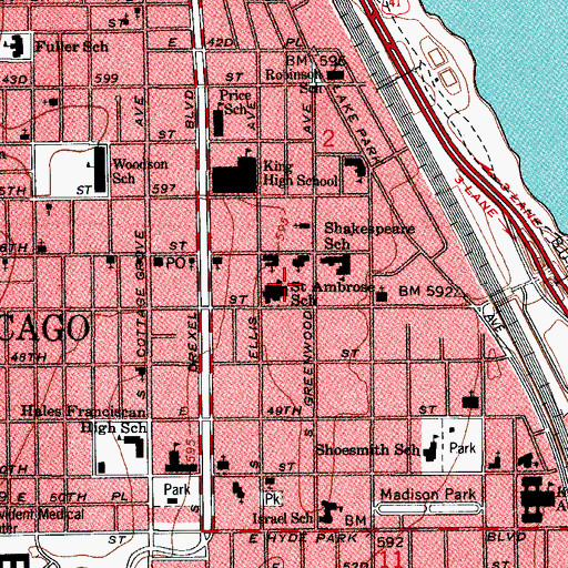 Topographic Map of Saint Ambrose School (historical), IL