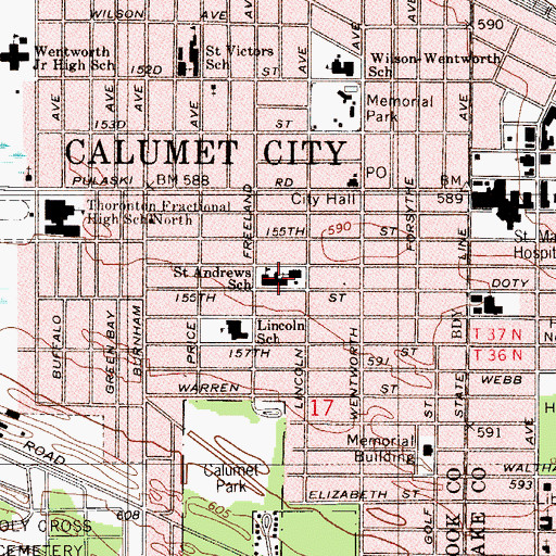 Topographic Map of Saint Andrew the Apostle School (historical), IL