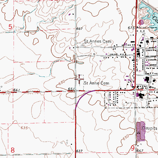 Topographic Map of Saint Anne Cemetery, IL