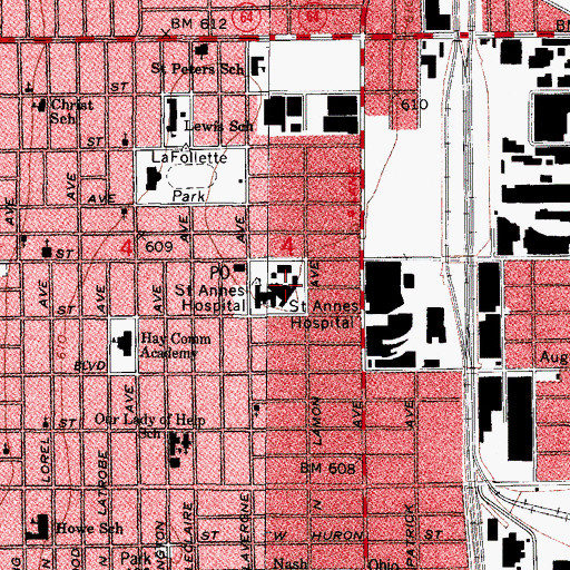 Topographic Map of Saint Annes Hospital (historical), IL