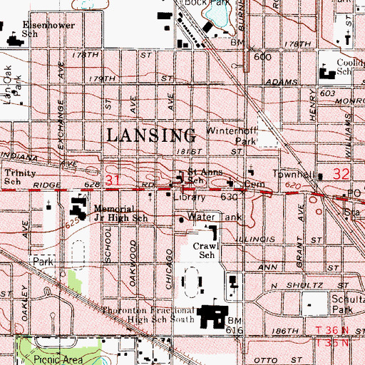 Topographic Map of Saint Anns School, IL