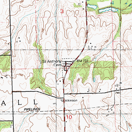 Topographic Map of Saint Anthony Cemetery, IL