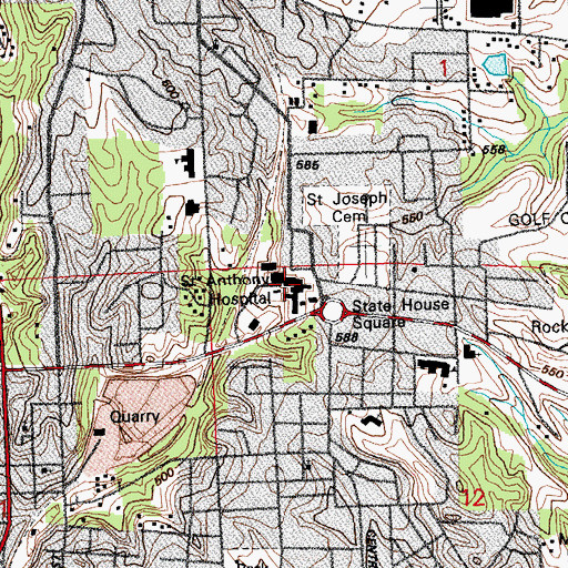 Topographic Map of Saint Anthony's Health Center, IL