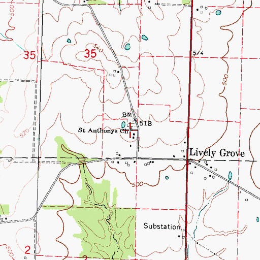 Topographic Map of Saint Anthonys Church, IL