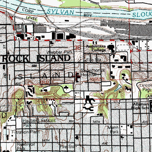 Topographic Map of Saint Anthonys Hospital, IL