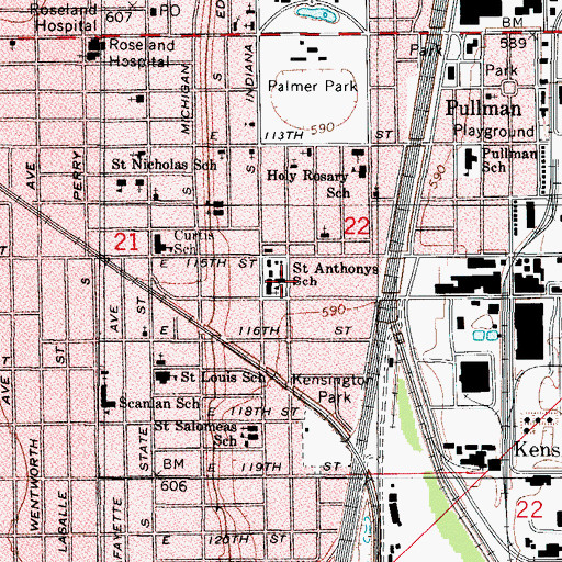 Topographic Map of Saint Anthonys School, IL
