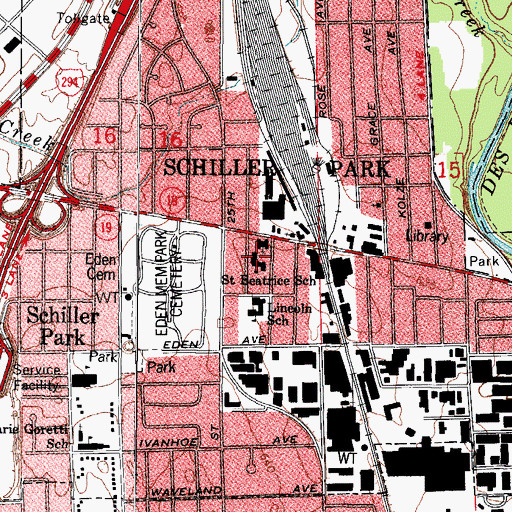 Topographic Map of Saint Beatrice School (historical), IL