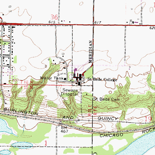 Topographic Map of Saint Bede College, IL