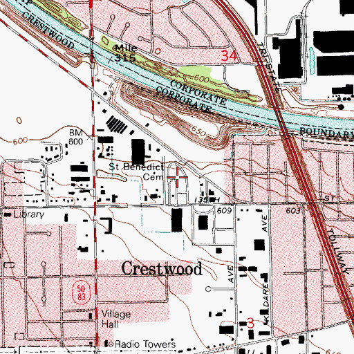 Topographic Map of Saint Benedict Catholic Cemetery, IL