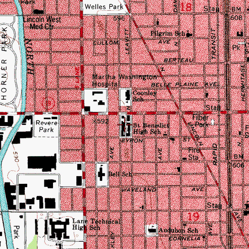 Topographic Map of Saint Benedict High School, IL