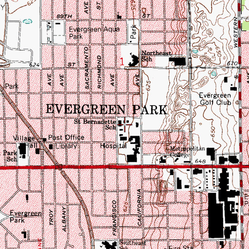 Topographic Map of Saint Bernadette School, IL