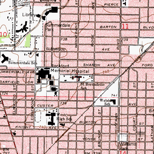 Topographic Map of Saint Bernadette School, IL