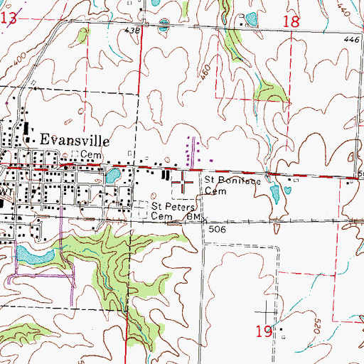Topographic Map of Saint Boniface Cemetery, IL