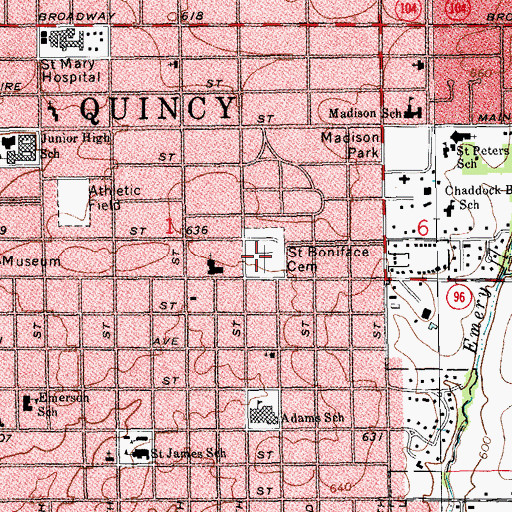 Topographic Map of Saint Boniface Cemetery, IL