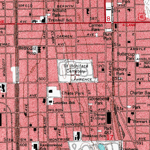 Topographic Map of Saint Boniface Catholic Cemetery, IL