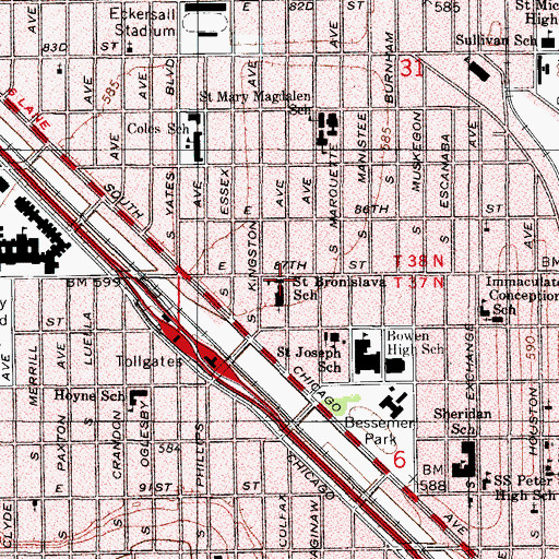 Topographic Map of Saint Bronislava School, IL