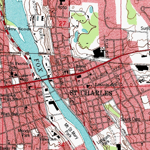 Topographic Map of Saint Charles, IL