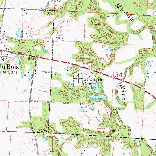 Topographic Map of Saint Charles Cemetery, IL